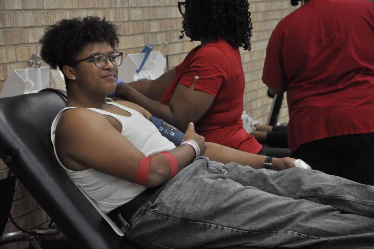 Jack Dougless donating blood at the Allen High School blood drive on October 23, 2024. 